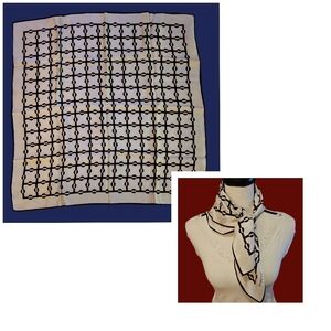 VTG BERNARDI Large Mid-century Brown & White Modern Geometric Print Silk Scarf